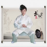 武极堂精品纯真丝太极服 练功服 太极拳表演服 月光白 优秀车工工艺+纯手工盘扣缝制，高品位客户的首选 男女同款【推荐】