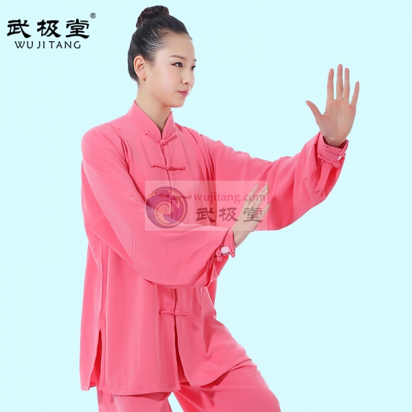 武极堂高弹麻太极服练功服玫红色太极拳服装男女春夏秋装- 高弹麻太极服